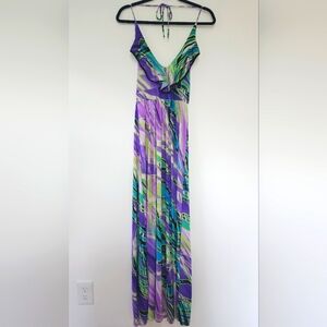 Abstract Multi color maxi womens small halter dress